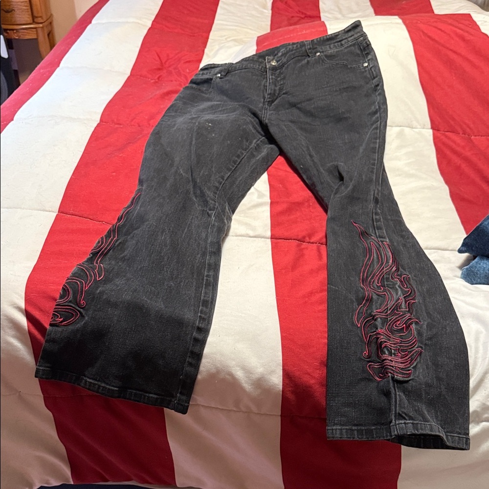 Harley-Davidson Black Jeans with Red Embroidery